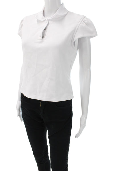 Tibi Womens Cotton Collared Short Sleeve Basic T-Shirt White Size M