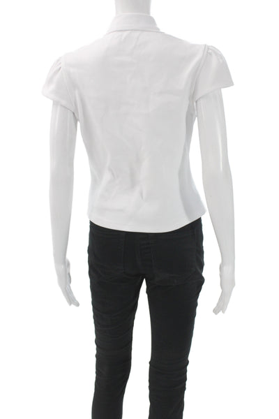 Tibi Womens Cotton Collared Short Sleeve Basic T-Shirt White Size M