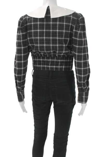 New Revival Womens Basic Plaid Jacket Black Button V Neck Long Sleeve Size M