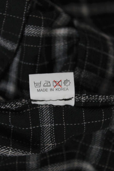 New Revival Womens Basic Plaid Jacket Black Button V Neck Long Sleeve Size M