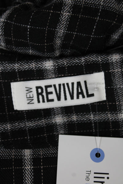 New Revival Womens Basic Plaid Jacket Black Button V Neck Long Sleeve Size M