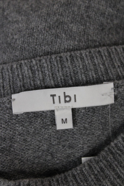 Tibi Women Pullover Cashmere Sweater Crew Neck Long Sleeve Gray Size M