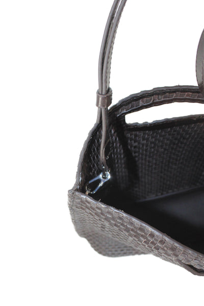 COS Womens Leather Woven Open Top Shoulder Handbag Dark Brown