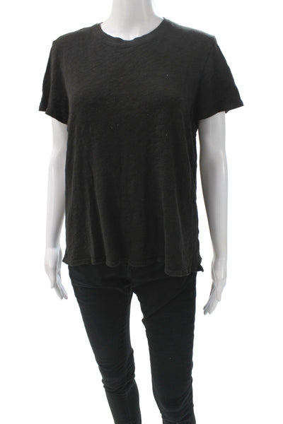 ATM Womens Basic Black Cotton Short Sleeve Crew Neck T Shirt Size L