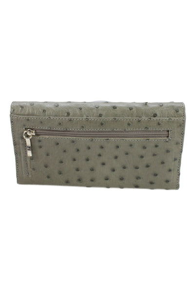 Designer Womens Ostrich Tri-Fold Snap Closure Card Wallet Gray