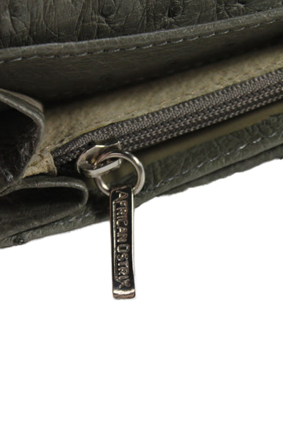 Designer Womens Ostrich Tri-Fold Snap Closure Card Wallet Gray