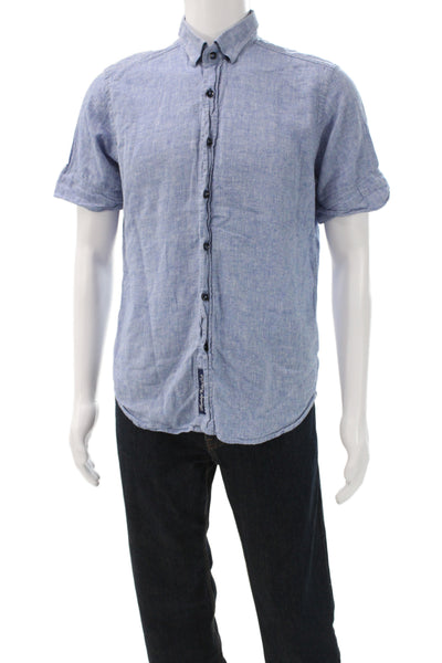 Robert Graham Mens Collared Short Sleeve Button-Down Shirt Blue Size M
