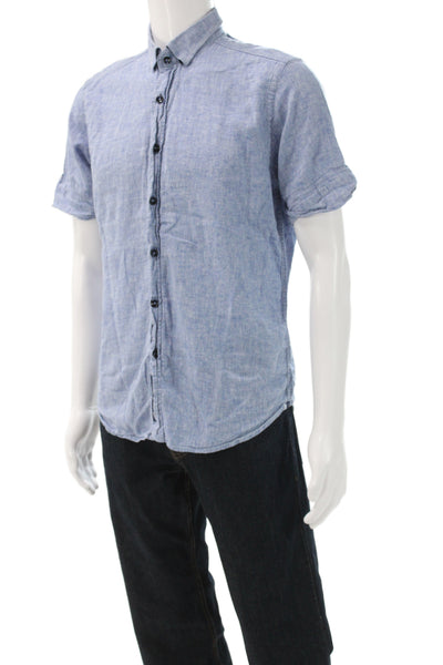 Robert Graham Mens Collared Short Sleeve Button-Down Shirt Blue Size M