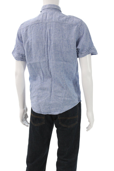 Robert Graham Mens Collared Short Sleeve Button-Down Shirt Blue Size M