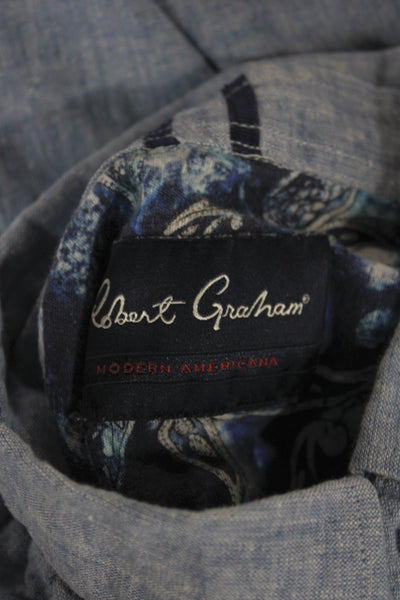 Robert Graham Mens Collared Short Sleeve Button-Down Shirt Blue Size M