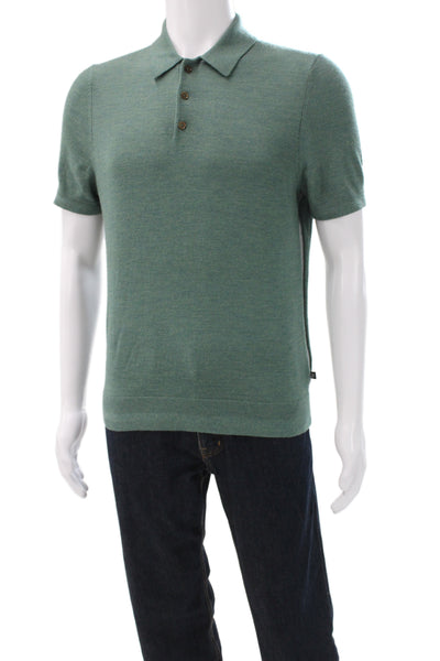 Ted Baker London Men Green Wool Collared Short Sleeve Shirt Size L