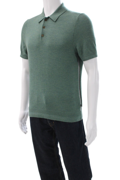 Ted Baker London Men Green Wool Collared Short Sleeve Shirt Size L