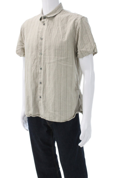 John Varvatos Mens Striped Short Sleeve Button-Down Shirt Beige Size L