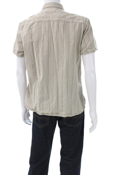 John Varvatos Mens Striped Short Sleeve Button-Down Shirt Beige Size L