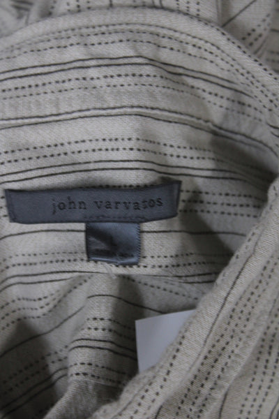 John Varvatos Mens Striped Short Sleeve Button-Down Shirt Beige Size L