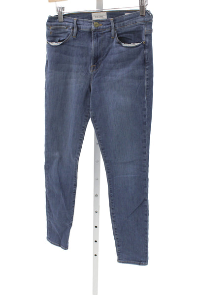 Frame Women Skinny Jeans Blue Mid Rise Cotton Blend Button Size 28