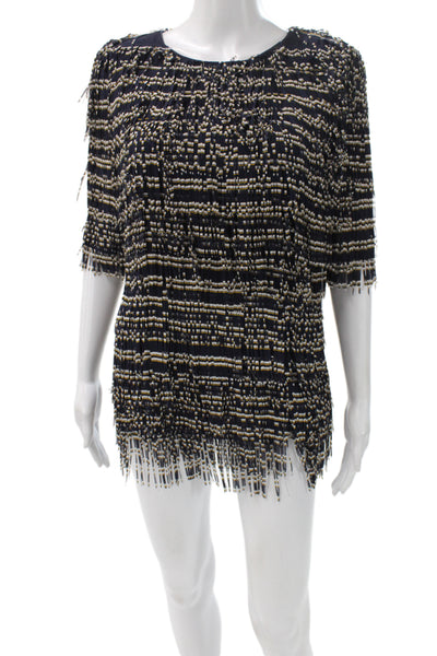 Badgley Mischka Womens Black Abstract T-Shirt Dress Half Sleeve Size 9