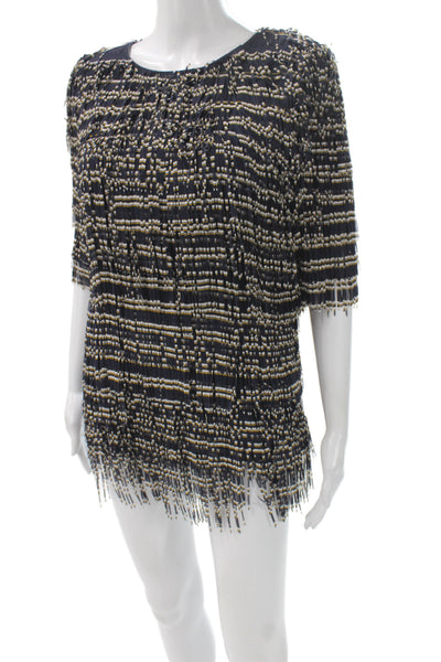 Badgley Mischka Womens Black Abstract T-Shirt Dress Half Sleeve Size 9