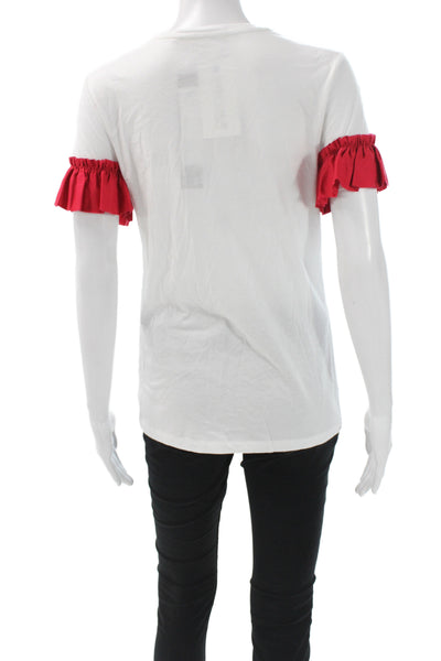Badgley Mischka Women White Cotton Crewneck Floral T-Shirt Short Sleeve Size 3