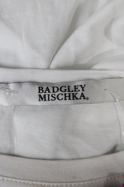 Badgley Mischka Women White Cotton Crewneck Floral T-Shirt Short Sleeve Size 3