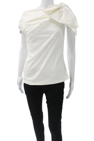 Badgley Mischka Womens Asymmetrical Neck Cotton Sleeveless T-Shirt White Size 4