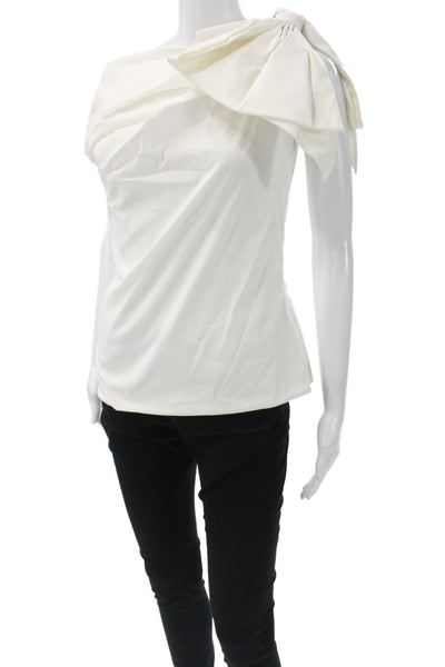 Badgley Mischka Womens Asymmetrical Neck Cotton Sleeveless T-Shirt White Size 4