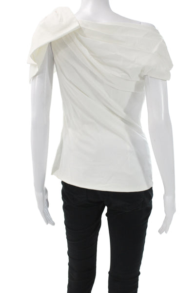 Badgley Mischka Womens Asymmetrical Neck Cotton Sleeveless T-Shirt White Size 4