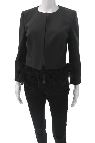 Badgley Mischka Womens Basic Feather Jacket Black Hook Eye Polyester Size 4