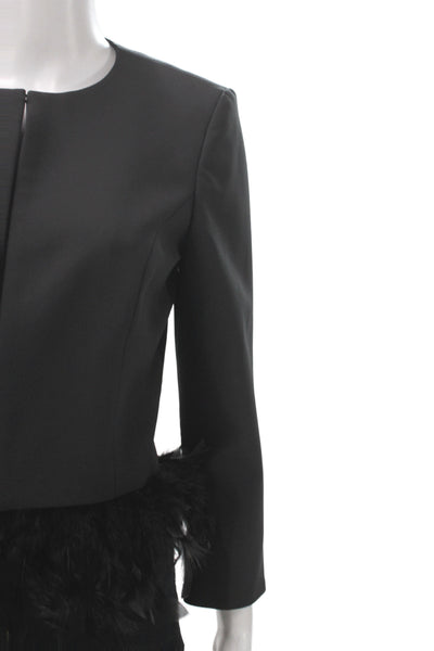 Badgley Mischka Womens Basic Feather Jacket Black Hook Eye Polyester Size 4