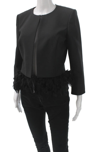 Badgley Mischka Womens Basic Feather Jacket Black Hook Eye Polyester Size 4