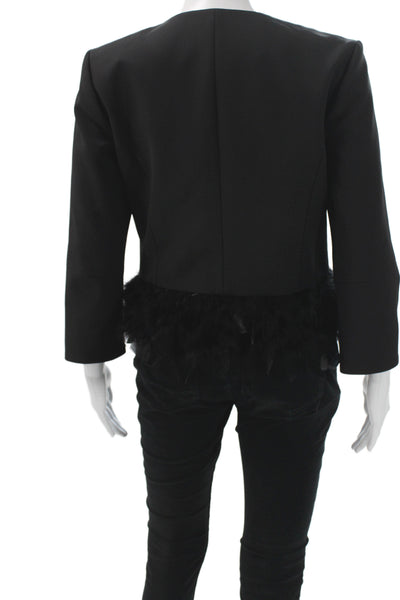 Badgley Mischka Womens Basic Feather Jacket Black Hook Eye Polyester Size 4