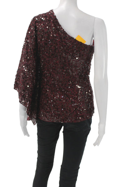 Badgley Mischka Womens One Shoulder Sequined Shirt Red Size S
