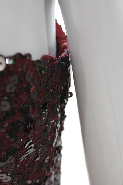 Badgley Mischka Womens One Shoulder Sequined Shirt Red Size S