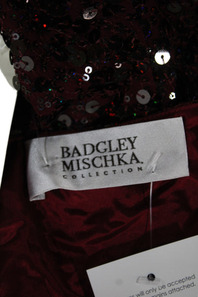 Badgley Mischka Womens One Shoulder Sequined Shirt Red Size S