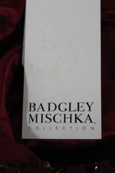 Badgley Mischka Womens One Shoulder Sequined Shirt Red Size S