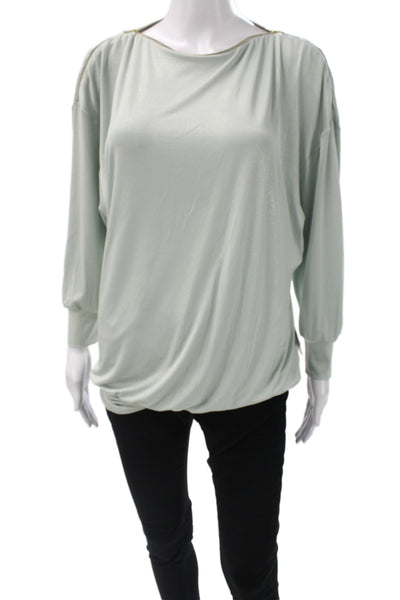 Badgley Mischka Women T-Shirt Crew Neck Long Sleeve Green Size S