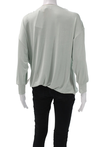 Badgley Mischka Women T-Shirt Crew Neck Long Sleeve Green Size S