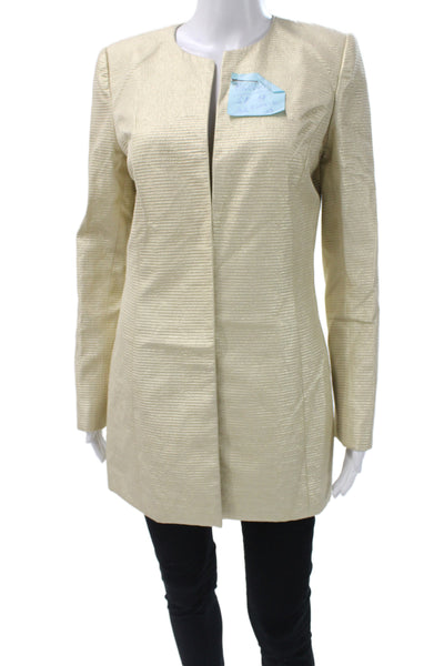 Badgley Mischka Womens Basic Jacket Striped Gold Hook Front Long Sleeve Size S