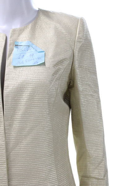 Badgley Mischka Womens Basic Jacket Striped Gold Hook Front Long Sleeve Size S