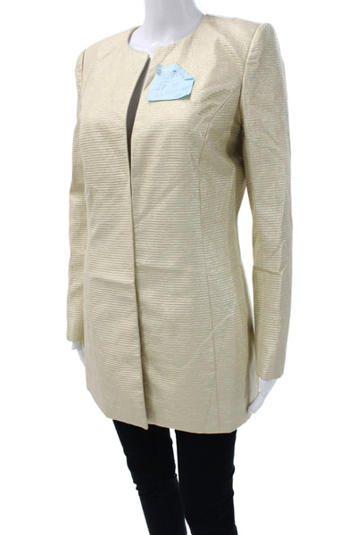 Badgley Mischka Womens Basic Jacket Striped Gold Hook Front Long Sleeve Size S