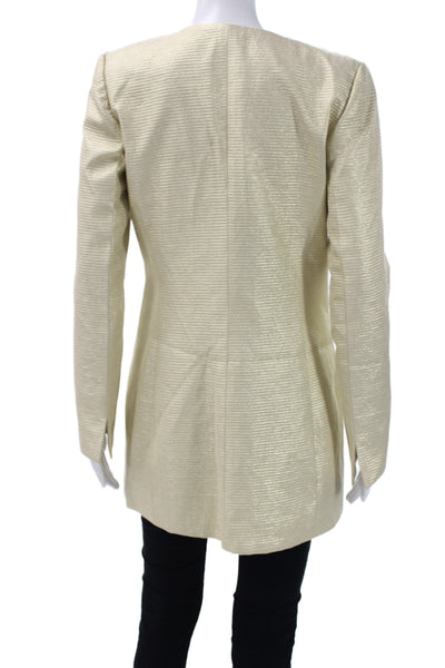Badgley Mischka Womens Basic Jacket Striped Gold Hook Front Long Sleeve Size S