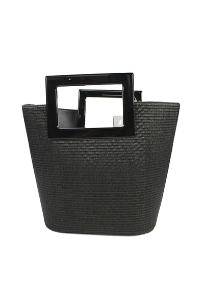 Marina Raphael Womens Straw Riviera Tote Shoulder Handbag Black
