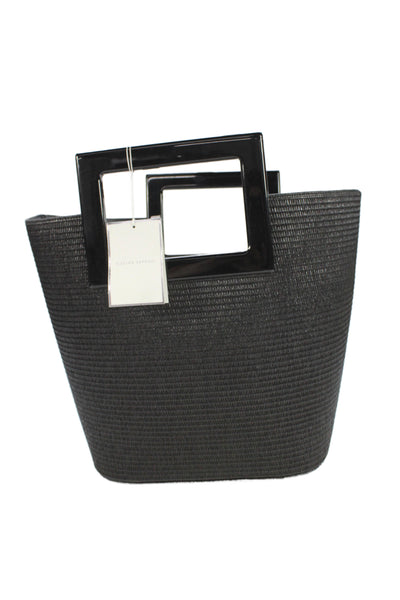 Marina Raphael Womens Straw Riviera Tote Shoulder Handbag Black