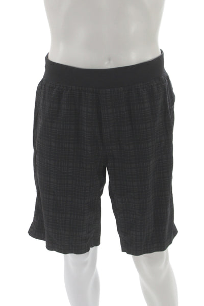 Lululemon Mens Sweat Shorts Black Plaid Polyester Drawstring Athleisure Size 32