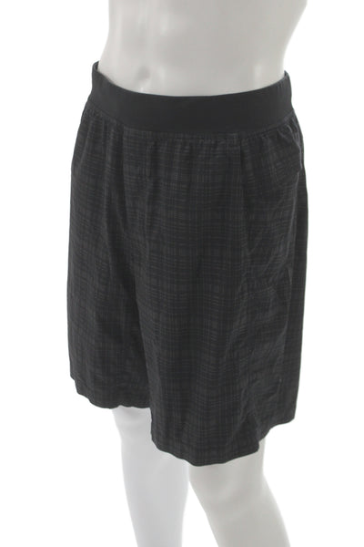 Lululemon Mens Sweat Shorts Black Plaid Polyester Drawstring Athleisure Size 32