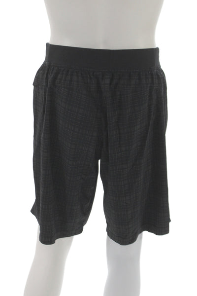 Lululemon Mens Sweat Shorts Black Plaid Polyester Drawstring Athleisure Size 32