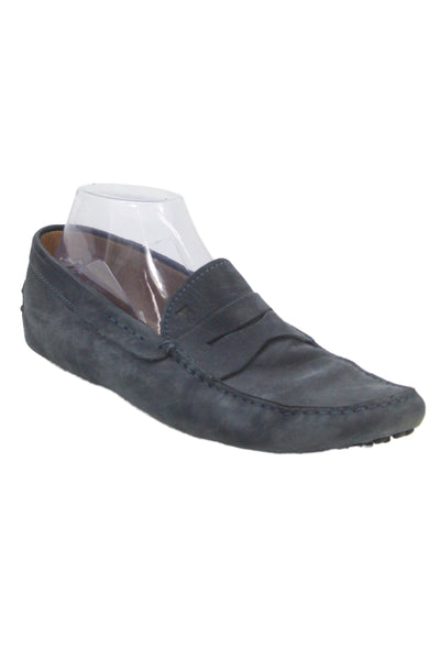 Tods Mens Suede Gommino Round Toe Slip-On Loafers Blue Size 8.5