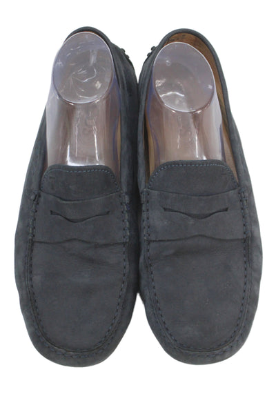 Tods Mens Suede Gommino Round Toe Slip-On Loafers Blue Size 8.5