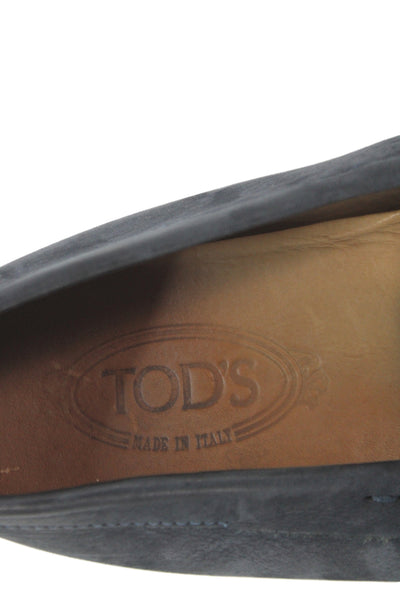 Tods Mens Suede Gommino Round Toe Slip-On Loafers Blue Size 8.5