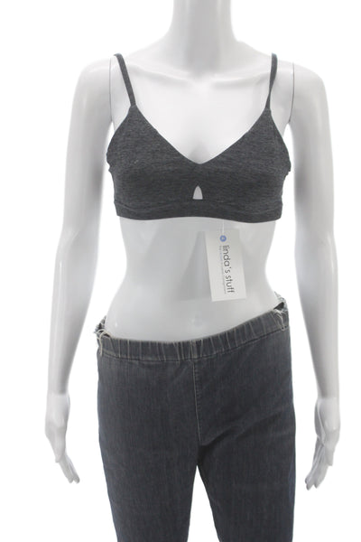 Alo Womens Spaghetti Strap Stretch Knit Logo Cut Out Sports Bra Gray Size Small
